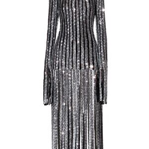 Glamorous Long Sleeve Silver Sequin Dress
